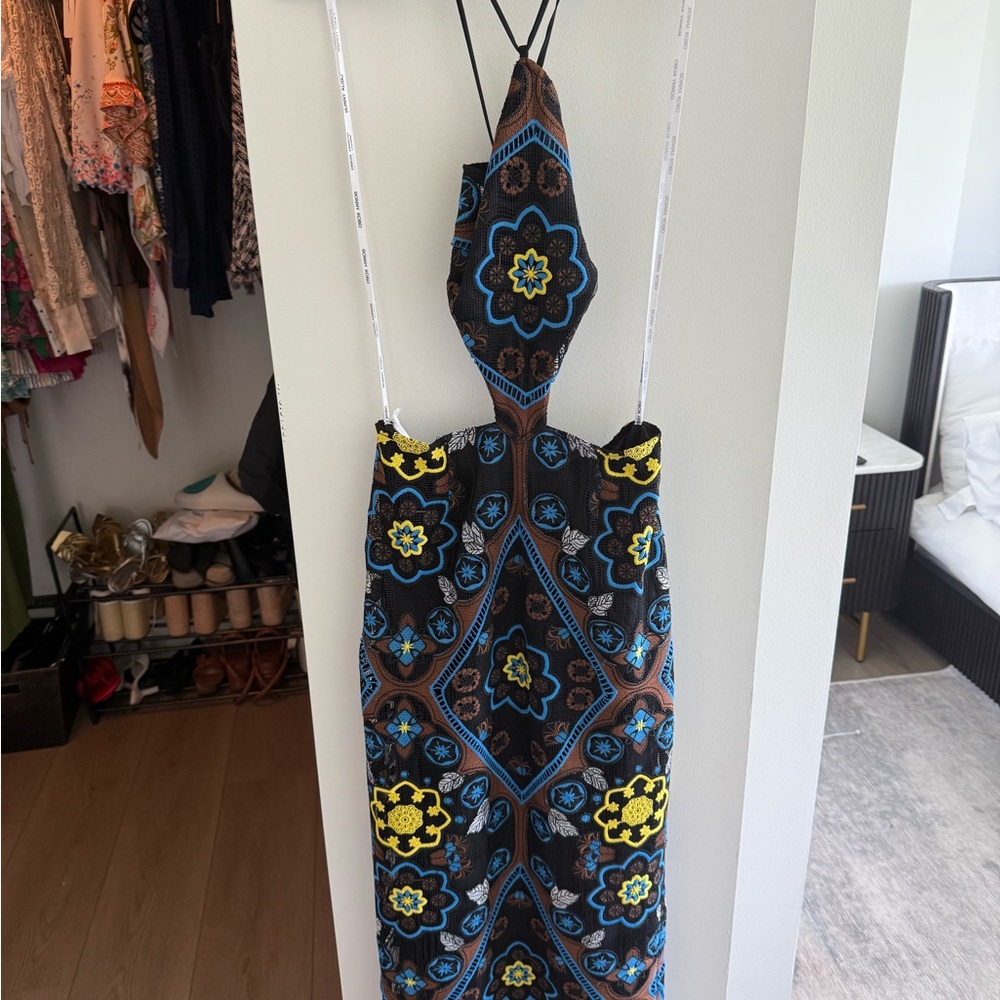 Ronny Kobo Collection Blue and Yellow Halter Sundress
